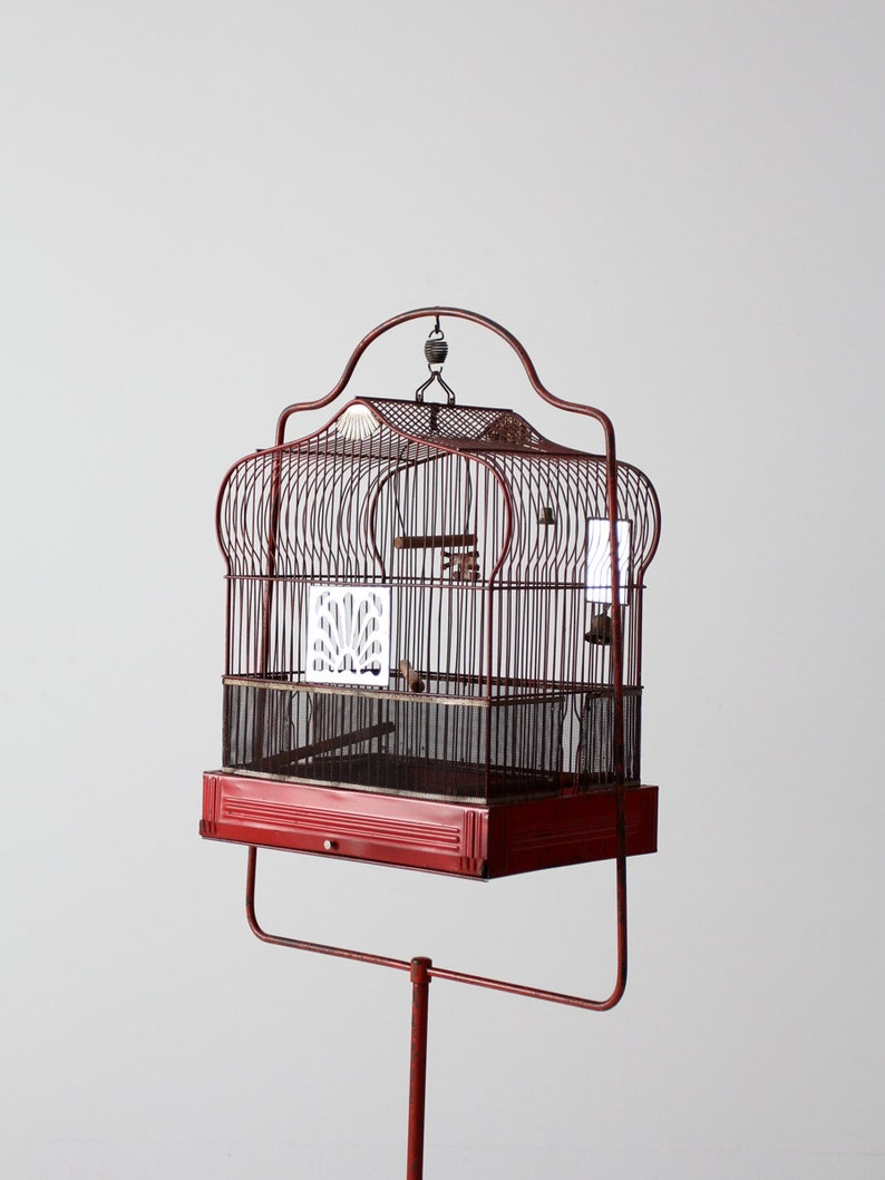 Antique Bird Cage With Stand Red Crown Birdcage Decorative Etsy