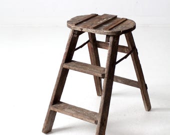 Vintage Wooden Step Ladder, Rustic Country Step Stool /details in ...