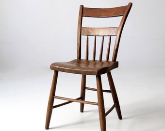 antique plank seat chair, primitive farmhouse chair