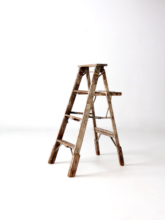 Vintage Painter's Ladder Wood Step Ladder Decorative | Etsy
