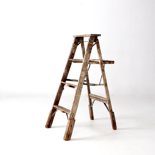 vintage painter's ladder, wood step ladder, decorative folding ladder