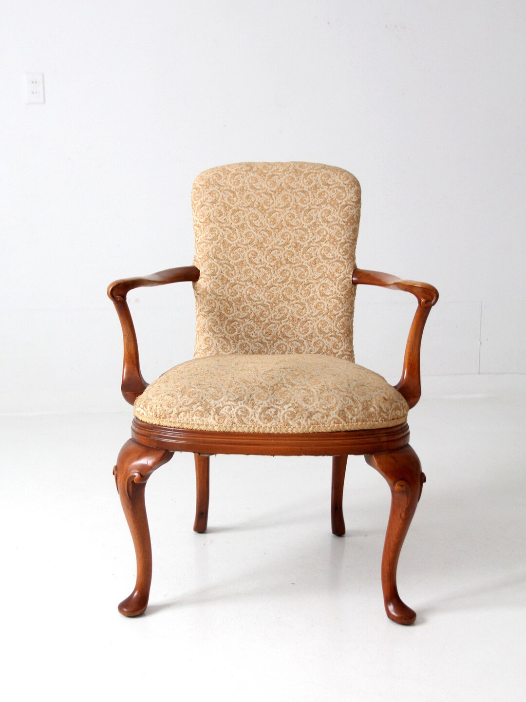 Antique Queen Anne Upholstered Arm Chair - Etsy, image size:1080x1441