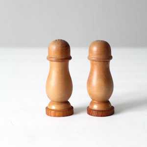 mid-century wooden salt and pepper shakers pair