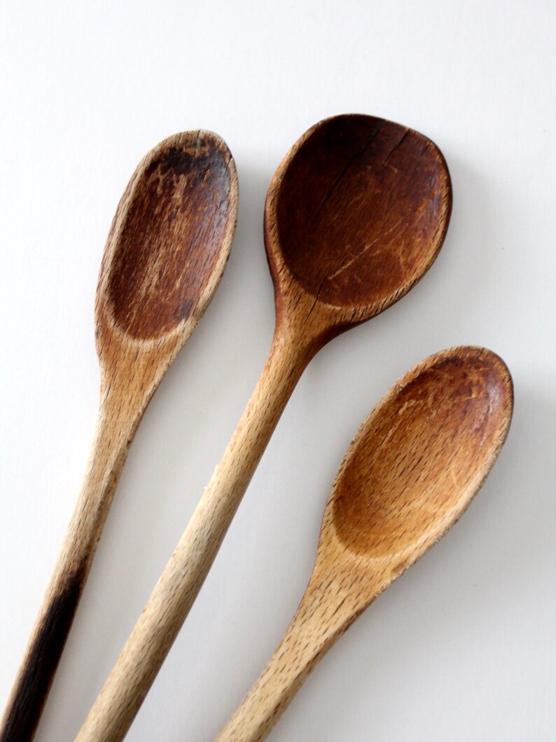 Vintage wood spoon collection 3 wooden kitchen spoons Etsy
