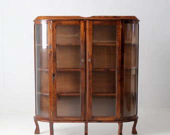 vintage curved glass curio cabinet