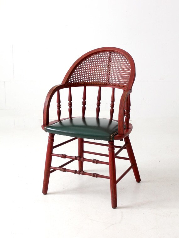 Antique Red Windsor Cane Back Arm Chair With Upholstered Seat - Etsy