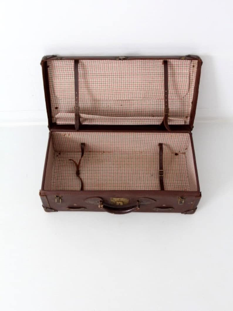 vintage leather suitcase, brown luggage, stacking suitcase storage image 4