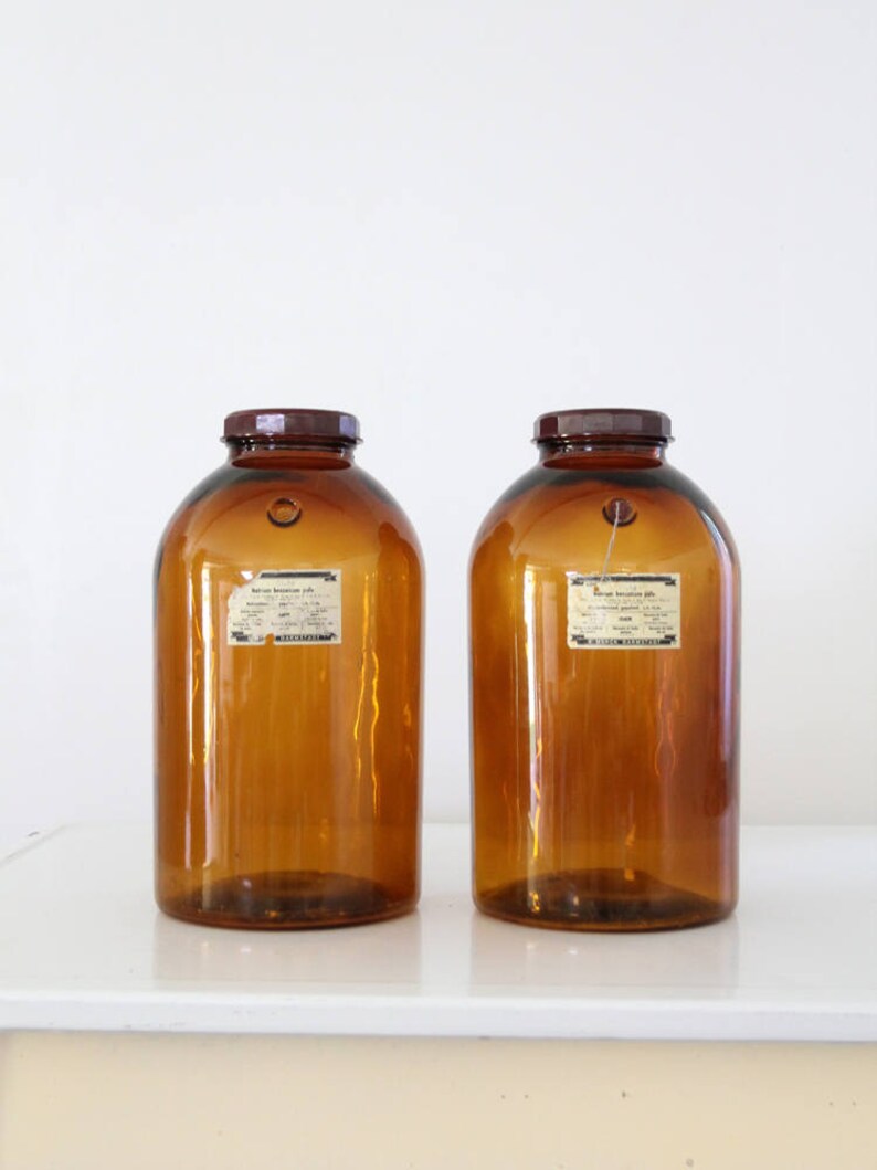 Antique pharmacy bottles large amber glass apothecary jars Etsy