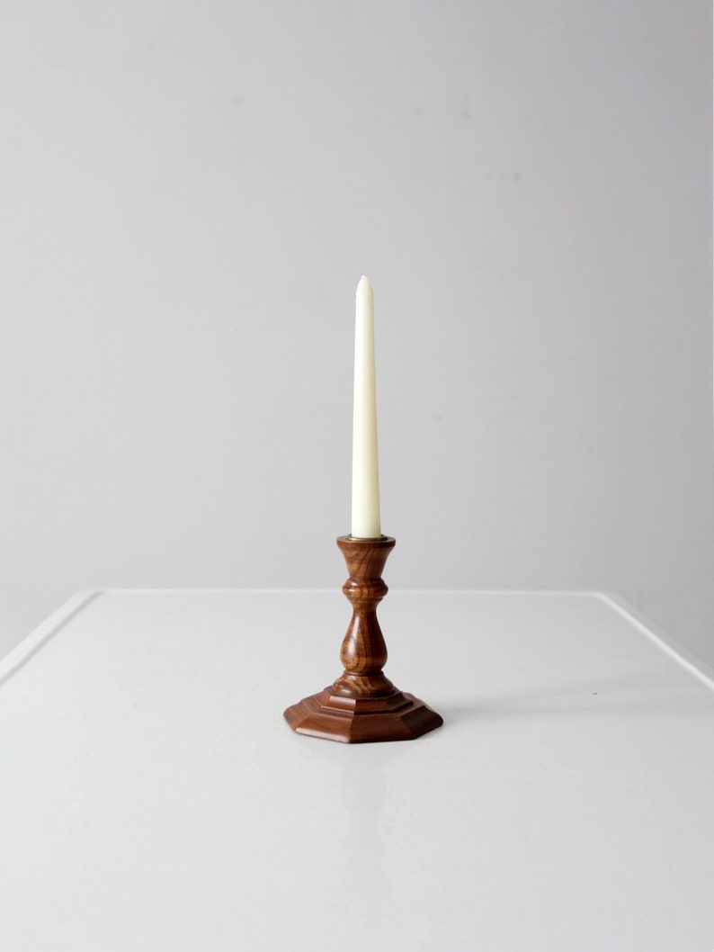 vintage wood candlestick holder image 1