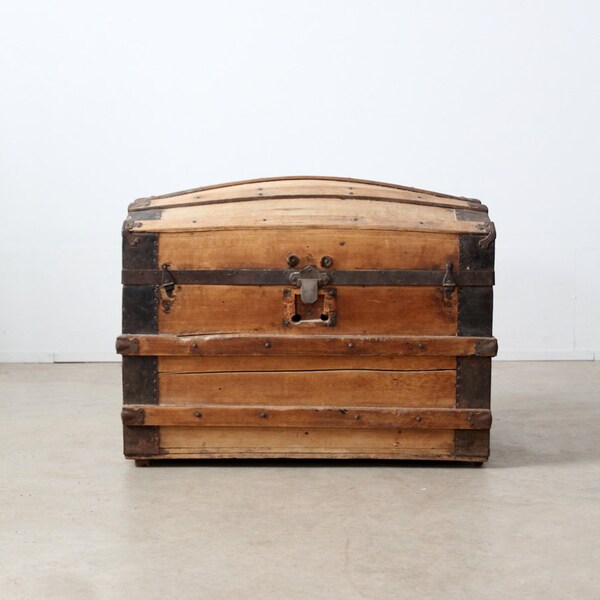 RESERVE antique barrel stave trunk, dome top wood trunk