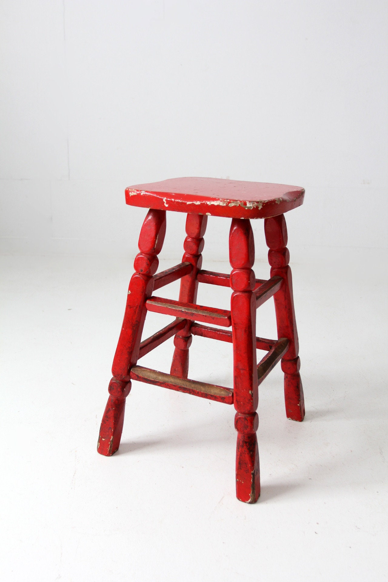 Red wooden stool deals