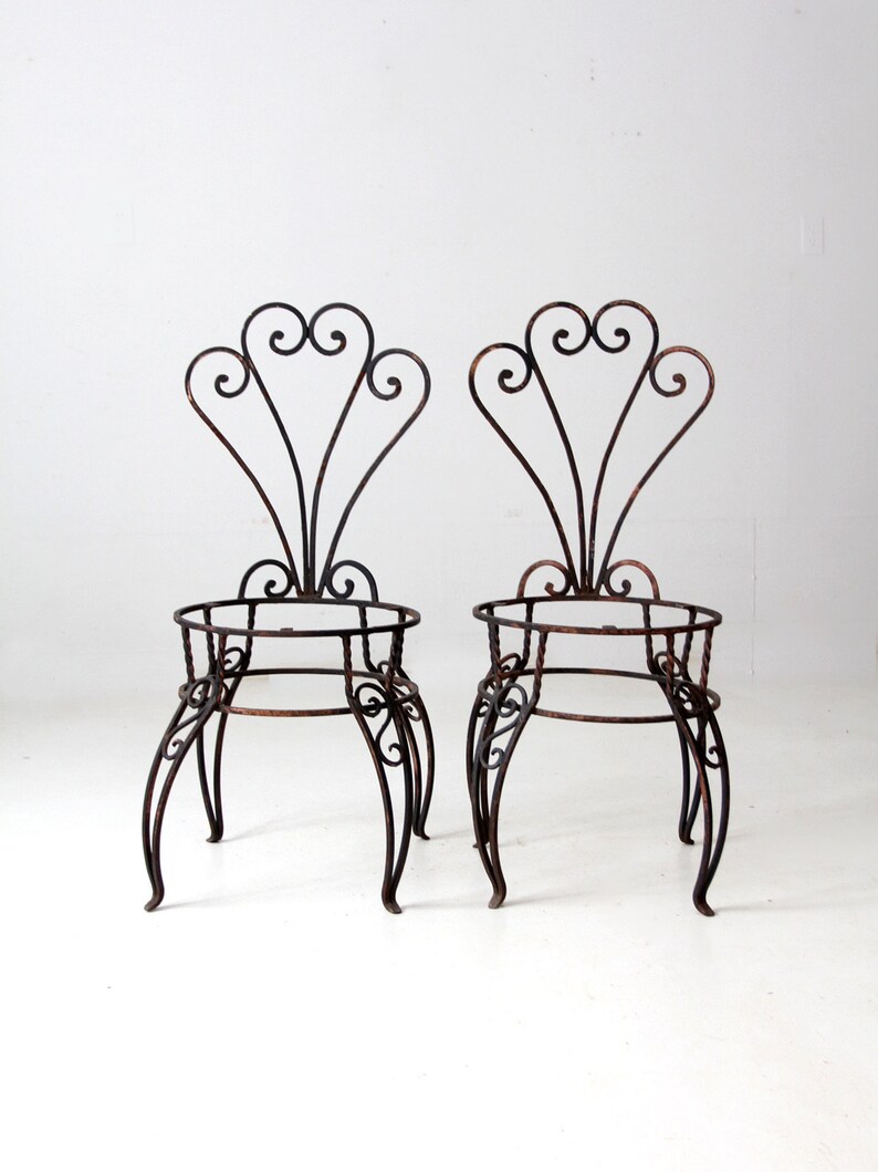 vintage wrought iron garden chairs pair image 1