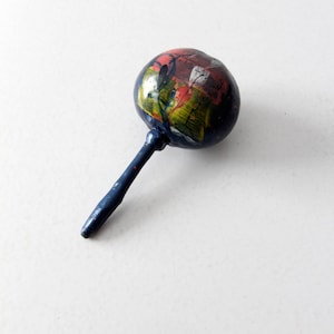 vintage maraca, painted blue southwestern shaker, Mexicana maracas