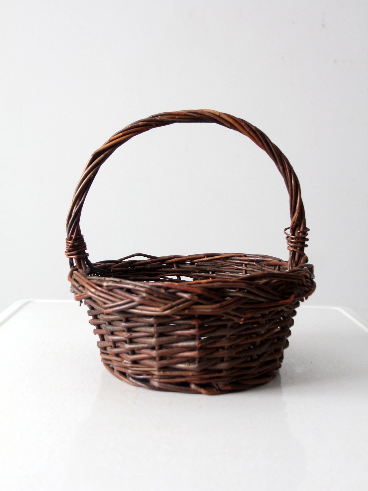 Vintage Wicker Handle Basket - Etsy