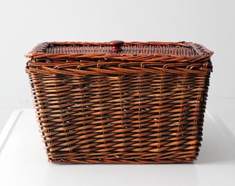 ヴィンテージ バスケット　籠 ヴィンテージ編み籐宝箱バスケット（蓋付き） - Etsy 日本