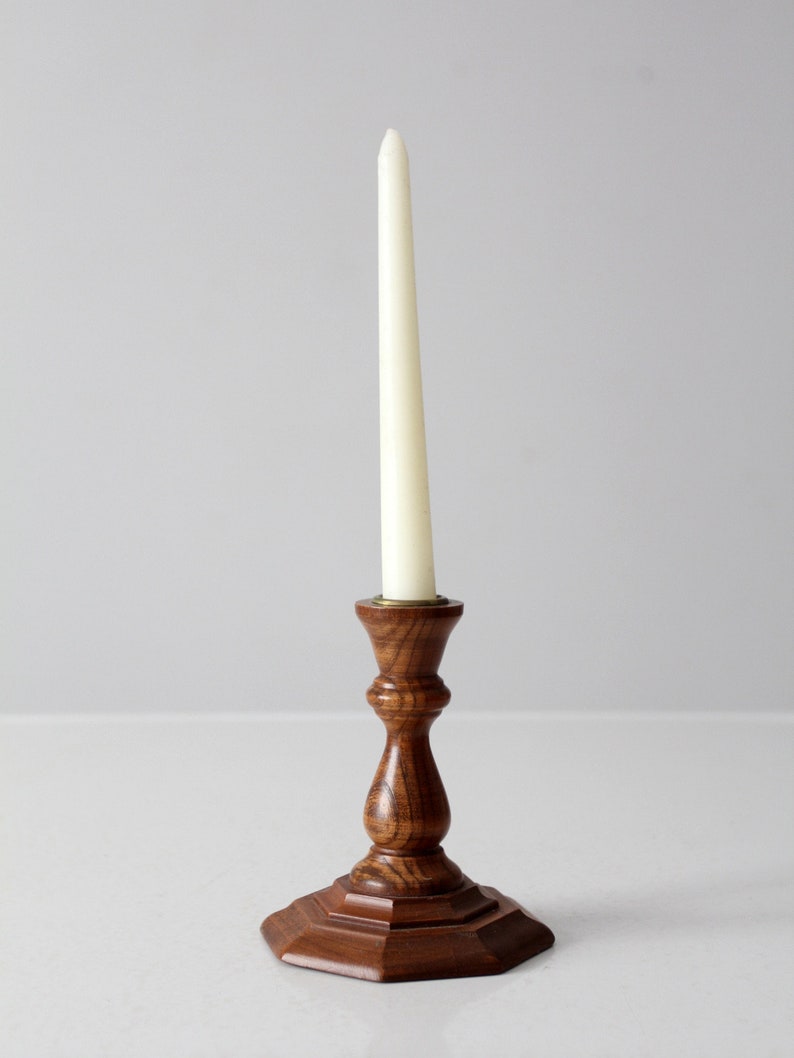 vintage wood candlestick holder image 3