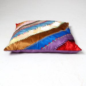 antique rainbow crazy quilt throw pillow image 10