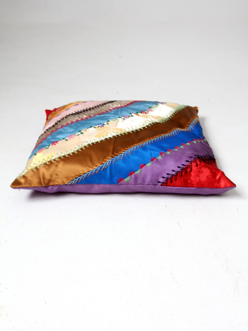 antique rainbow crazy quilt throw pillow image 10