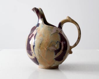 studio pottery pitcher, mid-century glazed ceramic pitcher