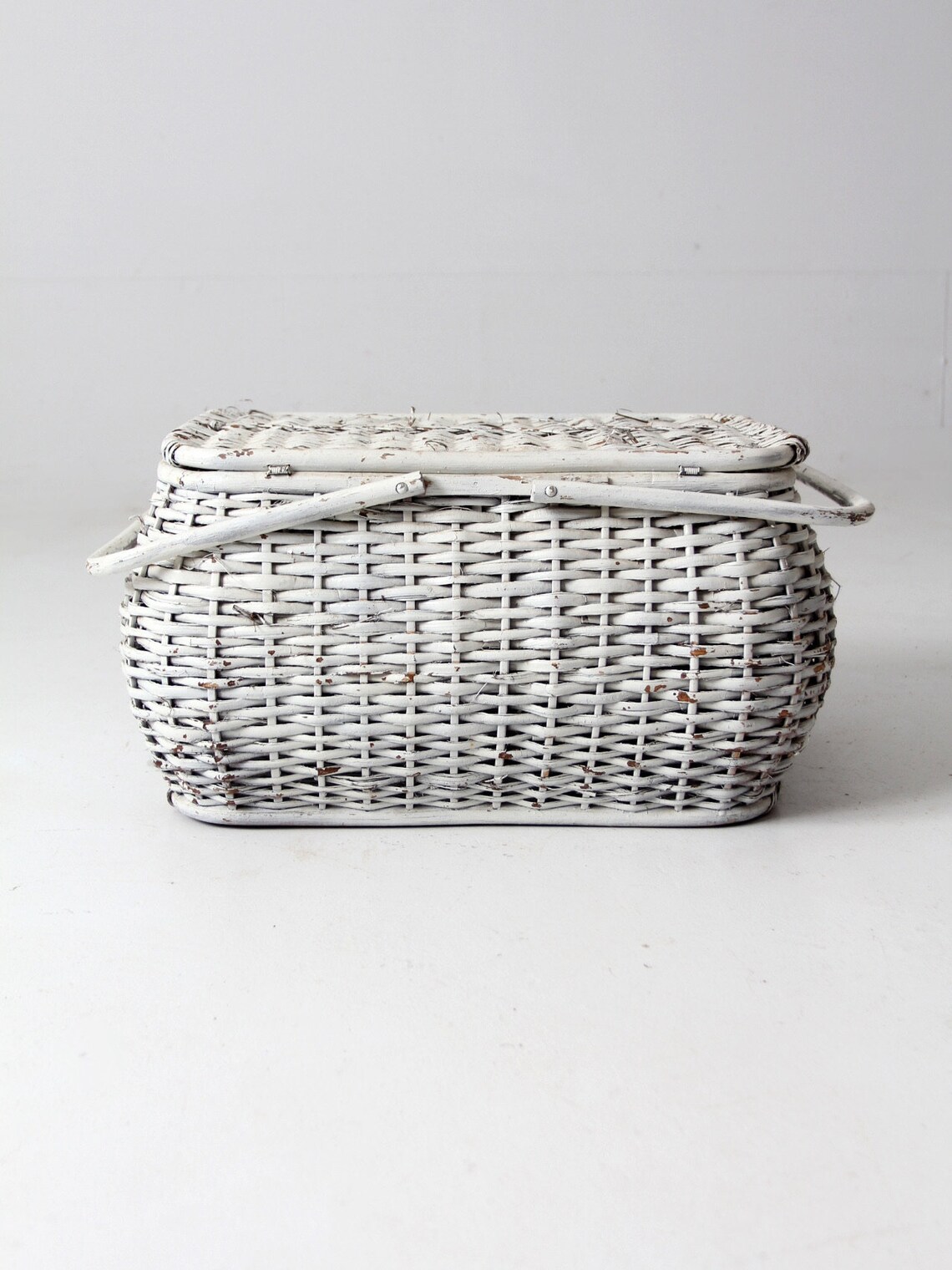 Vintage White Wicker Picnic Basket Etsy