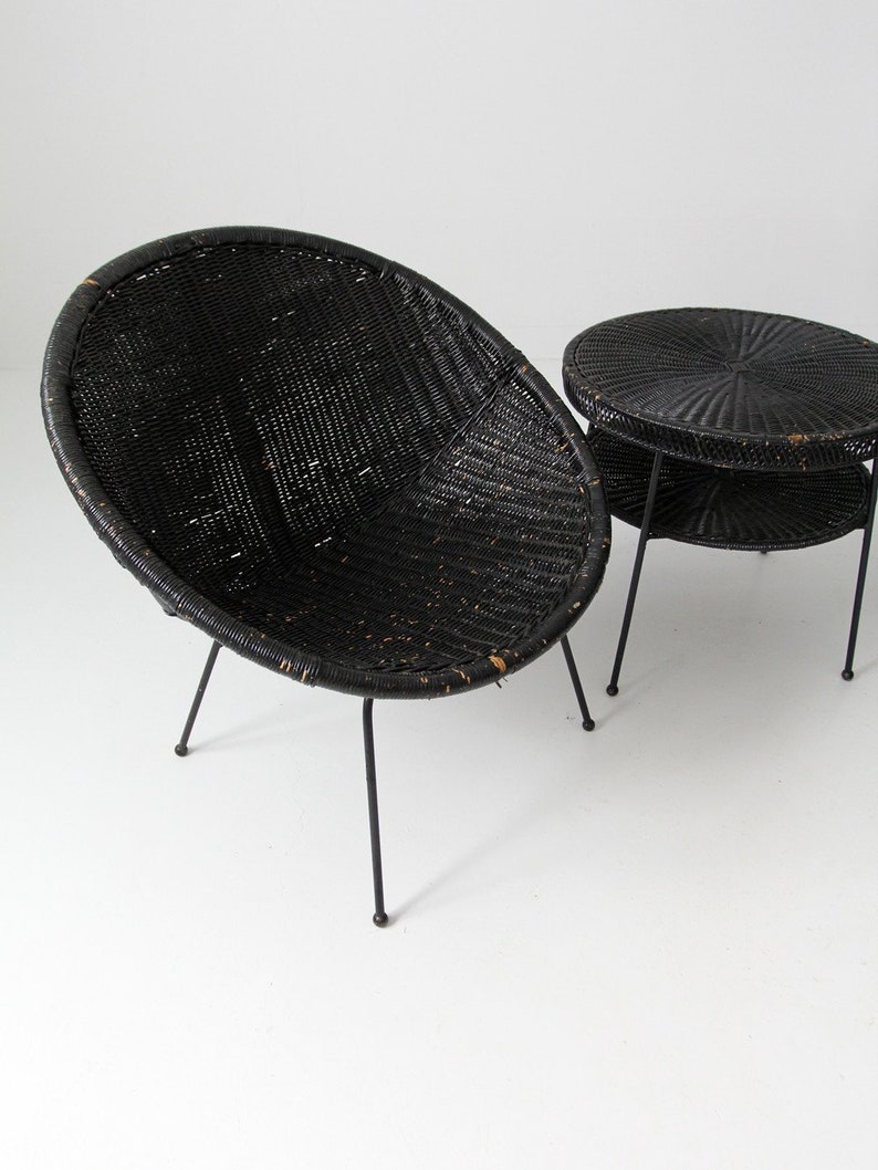 Mid century wicker patio set modern hairpin leg loveseat Etsy