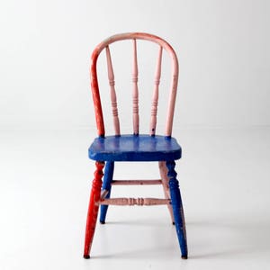vintage painted children's chair, bright color spindle back chair image 1