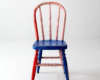 vintage painted children's chair, bright color spindle back chair