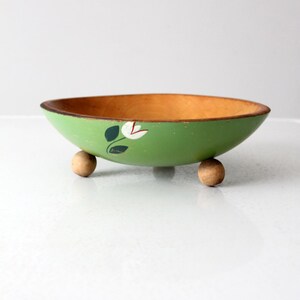 vintage hand-painted footed wood bowl