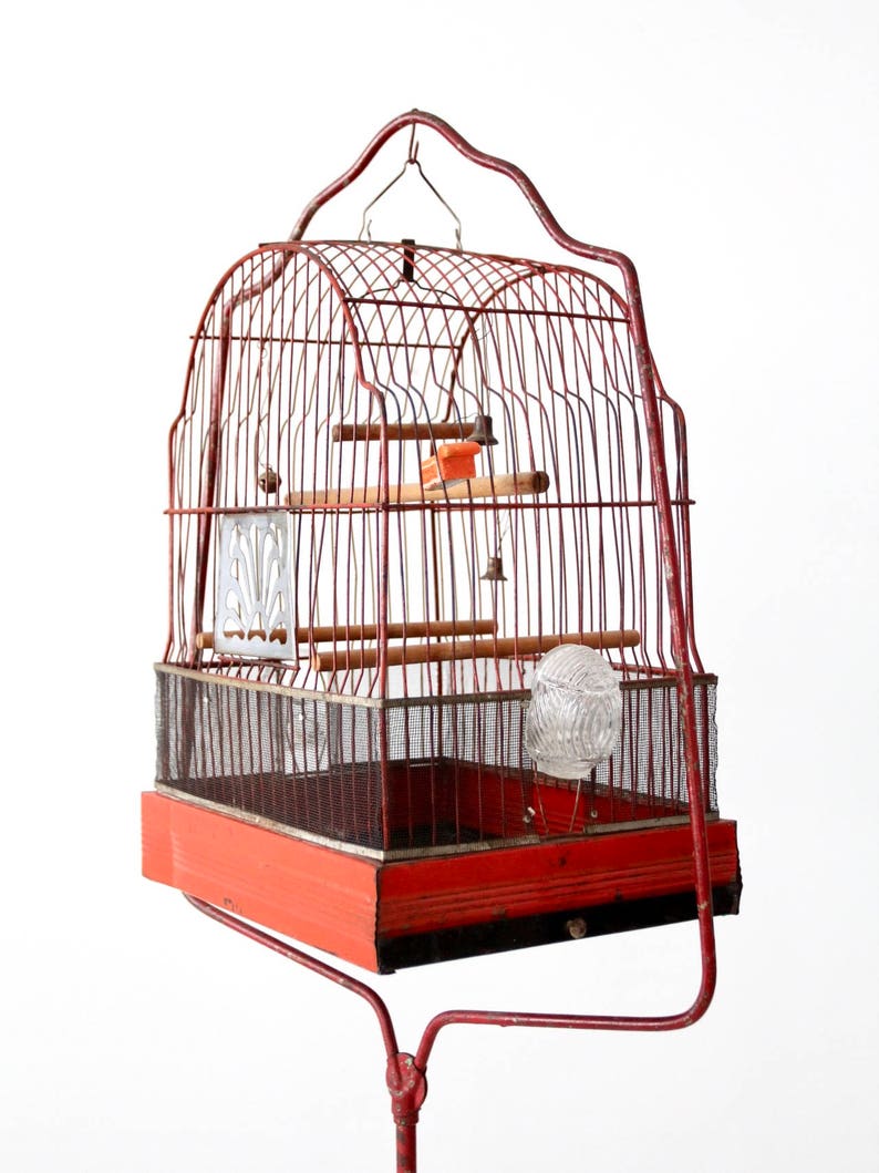 Antique Red Bird Cage on Stand Crown Bird Cage and Cast Iron Etsy