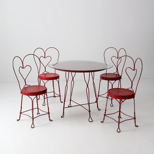 vintage ice cream parlor table set with 4 chairs, red outdoor furniture