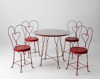 vintage ice cream parlor table set with 4 chairs, red outdoor furniture