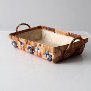 vintage raffia floral basket tray