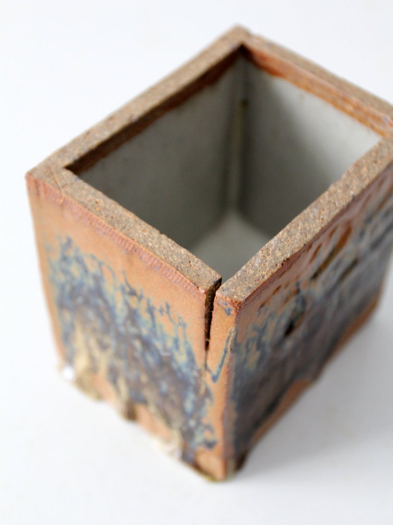 Studio pottery box vintage ceramic square jar with lid | Etsy
