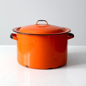 mid-century orange enamelware pot image 2