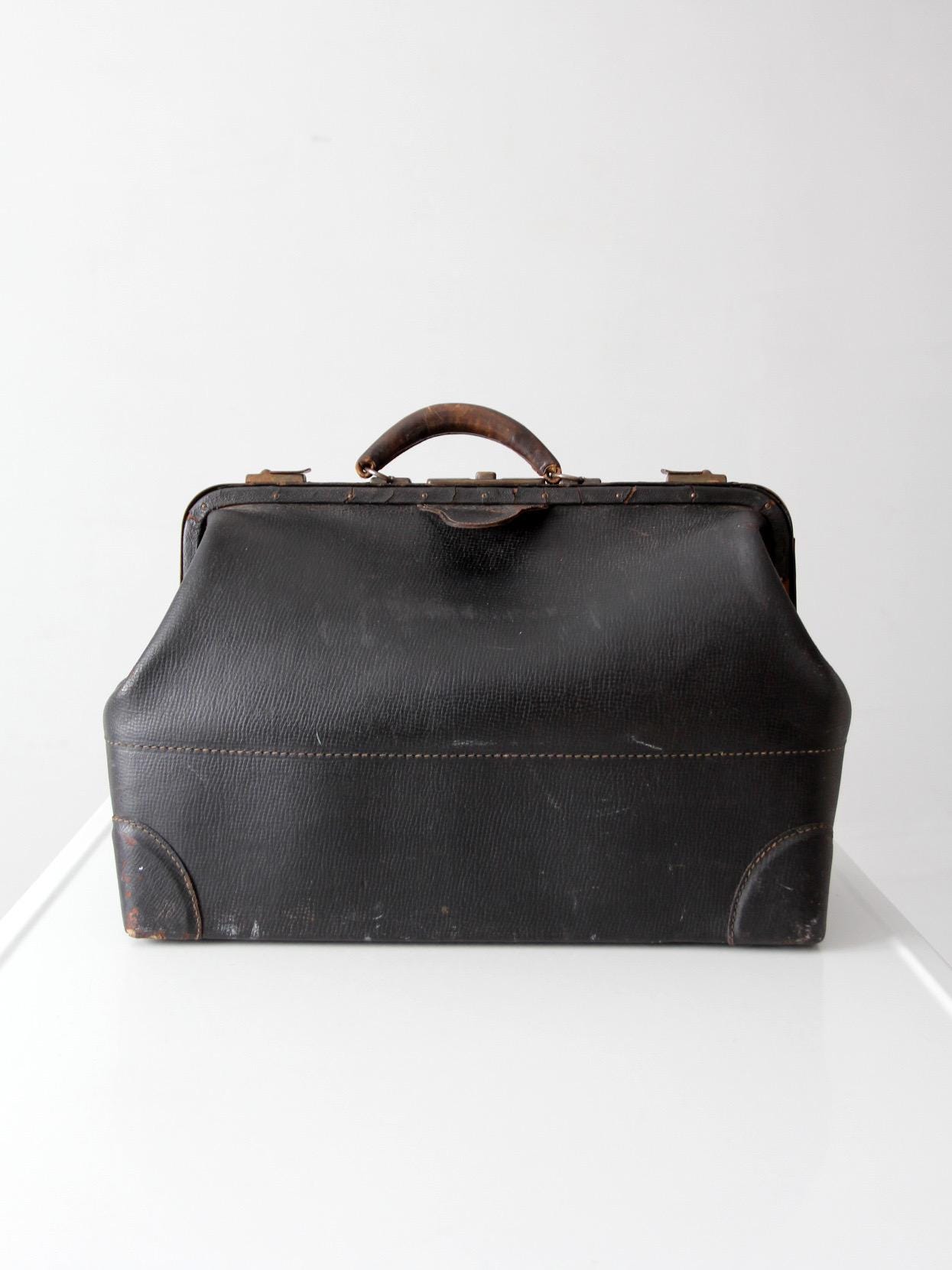 Antique Black Leather Doctor's Bag - Etsy