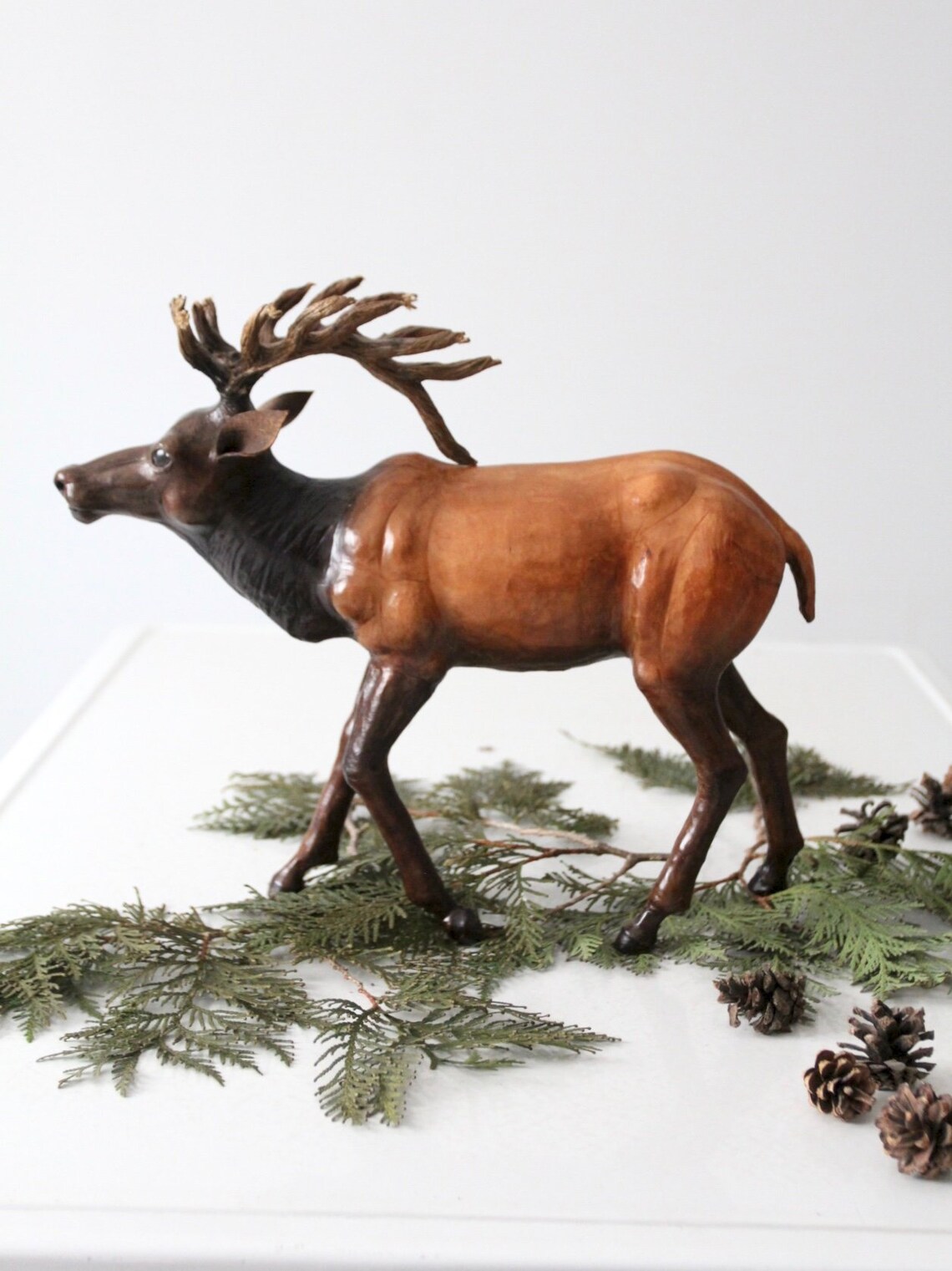 Reindeer sculpture vintage leather animal Etsy