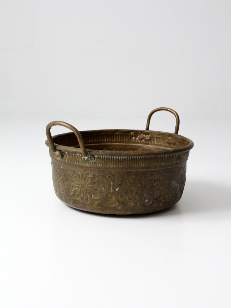 Antique brass bowl with handles large decorative basin Etsy