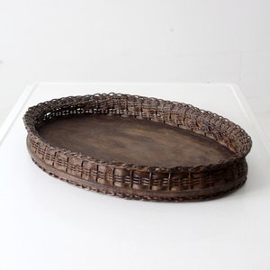 vintage wicker and wood tray