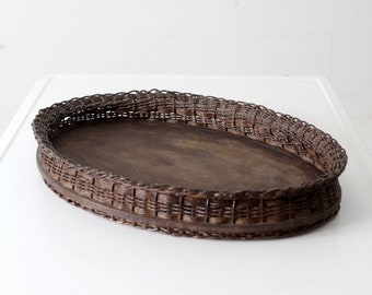 vintage wicker and wood tray