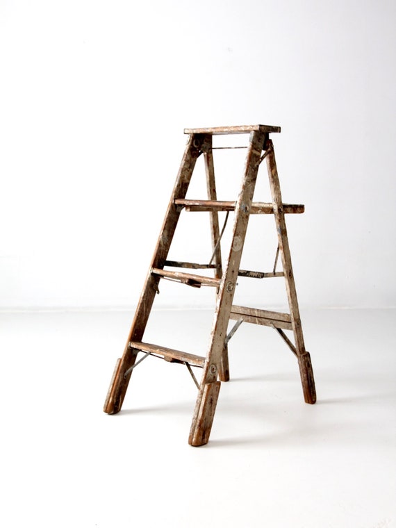 6 Step Vintage Wooden Step Ladders for Decorating