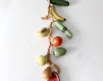 vintage ceramic fruit on rope hanging