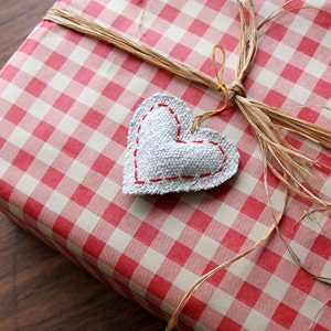 Heart Ornament, homespun linen and denim image 4