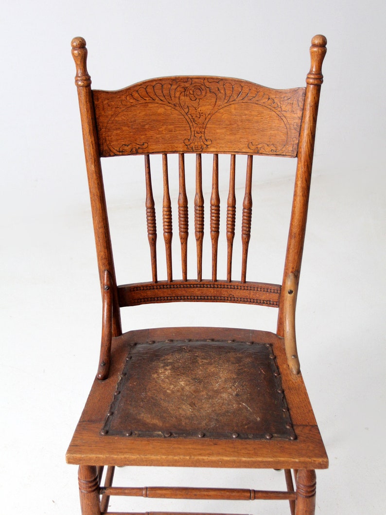Antique Press Back Chair With Leather Seat Etsy