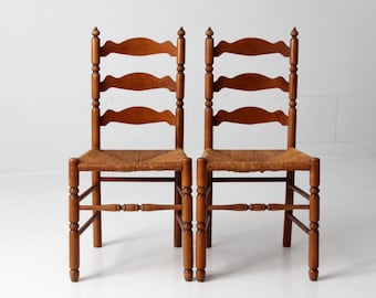 antique ladder back rush seat chairs pair
