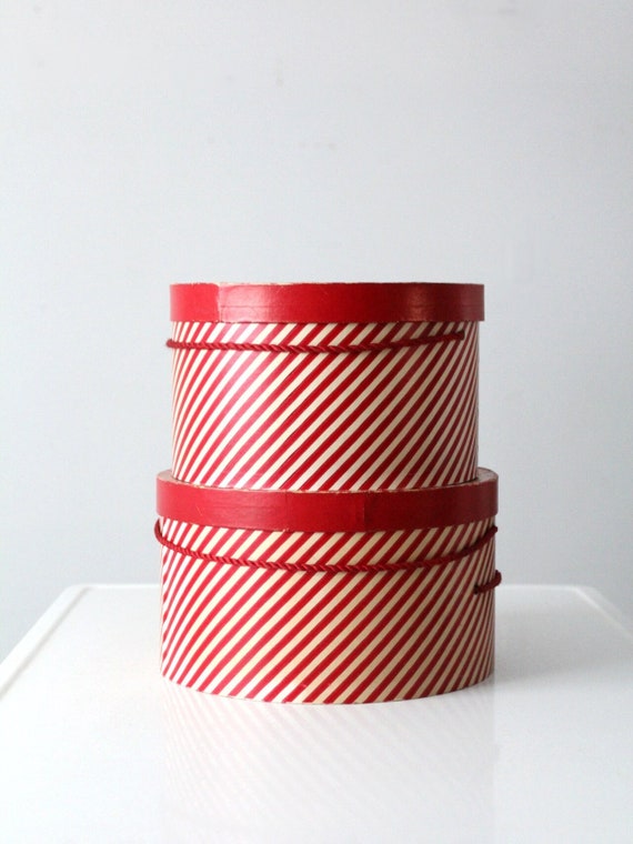 vintage candy cane stripe hat boxes pair