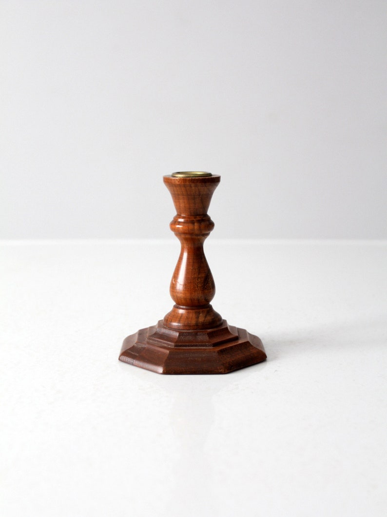 vintage wood candlestick holder image 5