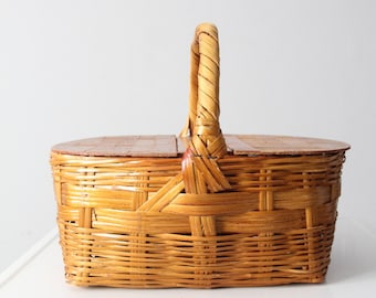 アメリカンアンティークピクニックバスケット♡ ヴィンテージの編み込みピクニックバスケット - Etsy 日本