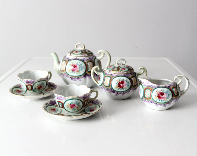 antique floral porcelain tea set - 7 piece