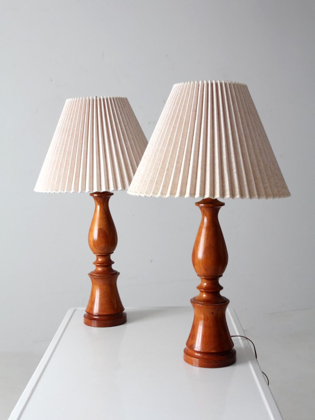 Pair of Vintage Turned Wood Table Lamps - Etsy