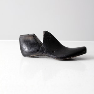 antique black shoe form, wood shoe last, wooden cobbler&#39;s foot last